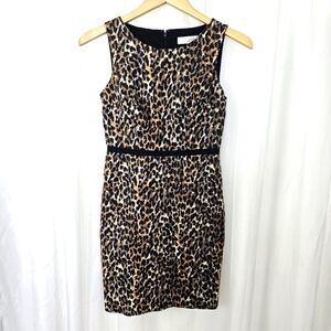 Ann Taylor Loft leopard print sheath dress back slit size 00 Petite